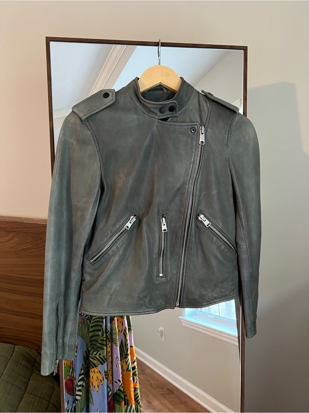 AllSaints Gray Leather Jacket – Size 2